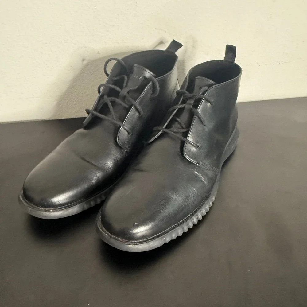 Cole‎ Haan Men's 2.ZEROGRAND Chukka Boots Black Leather Lace Up Size 11.5 C26198